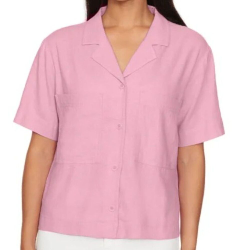 BUFFALO DAVID BITTON Linen Blend Button Front Shirt XXL Fidji Pink‎ Top 2XL NWT